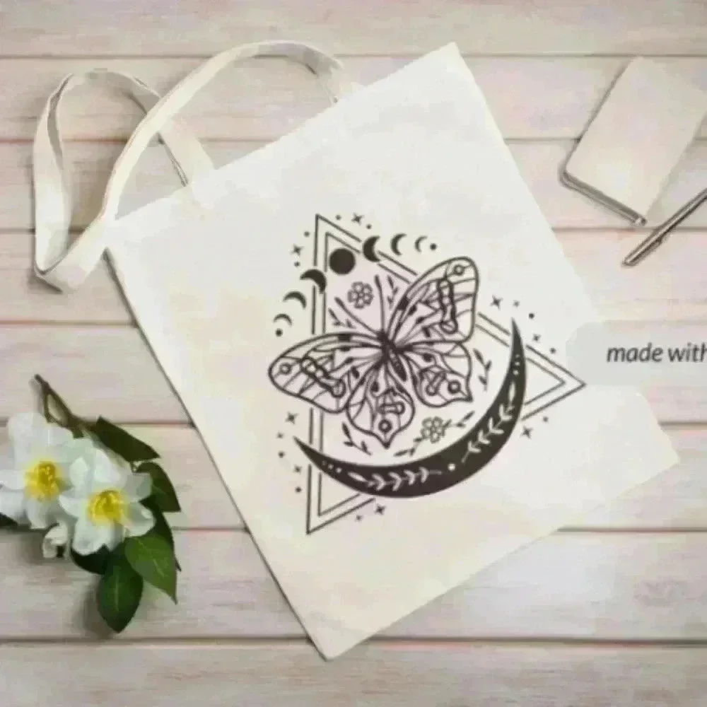 Boho butterfly  moon recycled canvas tote bag - Picture 2 of 2